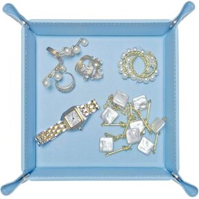 UnionBasic Valet Tray, Jewelry Tray for Rings Watches Earrings, Entryway Catchall Caddy for Coins Keys Change, Nightstand Organizer Bedside Valet Holder, Trays for Electronic Gadgets, Blue
