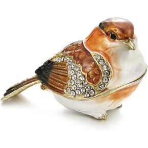 Hand Painted Enamel Bird Trinket Box for Home Decor, Hinged Jewelry Organizer for Ring Earrings, Unique Figurine Keepsake Collectible Personalized Elegant Handmade Ornament (Duck)