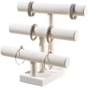3 Tier Bracelet Holder,Bracelet Display Stand,Beige Velvet Jewelry Organizer for Necklace Scrunchies Watches,Hair Ties.