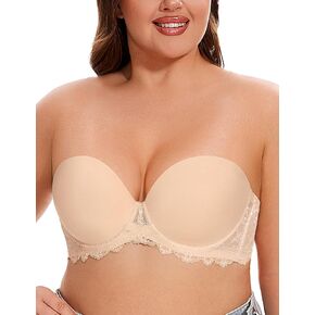 Strapless Plus Size Bras for Big Bust Lightly Lined Cups Lace Back Bralettes with Underwire Support