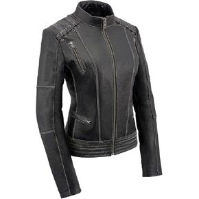 Milwaukee Leather MLL2526 Women's 'Elegant' Distressed Gray Detail Laced Leather Jacket