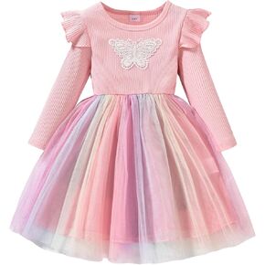 Toddler Girl Dress Winter Long Sleeve Ruffle Girls Clothes Party Tulle Dresses for Little Girls 3-8 Years
