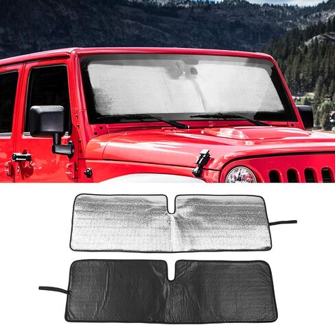 Jimen متوافق مع Jeep Wrangler TJ JK JKU، حاجب الشمس للنافذة الأمامية والزجاج الأمامي والإكسسوارات الداخلية للسيارة لحرارة الشمس in Saudi Arabia