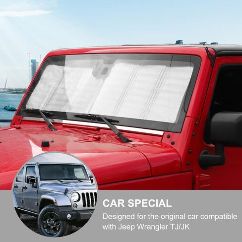 Jimen متوافق مع Jeep Wrangler TJ JK JKU، حاجب الشمس للنافذة الأمامية والزجاج الأمامي والإكسسوارات الداخلية للسيارة لحرارة الشمس in Saudi Arabia