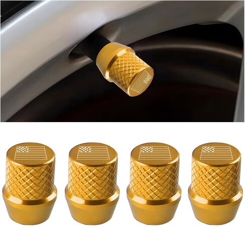 4PCS Car Tire Valve Stem Caps, Leakproof American Flag Automotive Tire Air Valves Stem Cover, Corrosion Resistant Vehicle Tire Air Caps Protector, Universal for RV, SUV, Truck (Yellow) in Kuwait