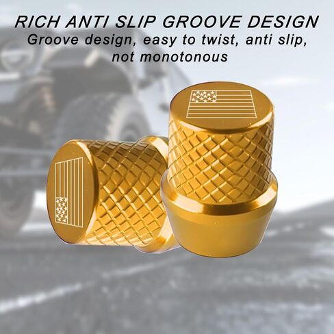 4PCS Car Tire Valve Stem Caps, Leakproof American Flag Automotive Tire Air Valves Stem Cover, Corrosion Resistant Vehicle Tire Air Caps Protector, Universal for RV, SUV, Truck (Yellow) in Kuwait