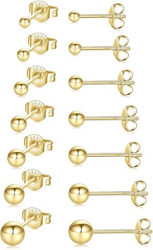 Fcebsty 7 Pairs Silver Studs Earrings 925 Sterling Silver Post Ball Stud Earrings for Women Cartilage Earring Small Silver Stud Earrings for Women Real Gold Ball Studs Nap Earrings 2-8mm in Kuwait