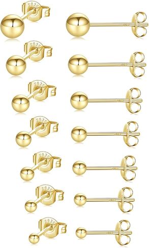Fcebsty 7 Pairs Silver Studs Earrings 925 Sterling Silver Post Ball Stud Earrings for Women Cartilage Earring Small Silver Stud Earrings for Women Real Gold Ball Studs Nap Earrings 2-8mm in Kuwait