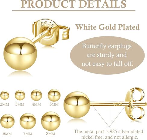 Fcebsty 7 Pairs Silver Studs Earrings 925 Sterling Silver Post Ball Stud Earrings for Women Cartilage Earring Small Silver Stud Earrings for Women Real Gold Ball Studs Nap Earrings 2-8mm in Kuwait