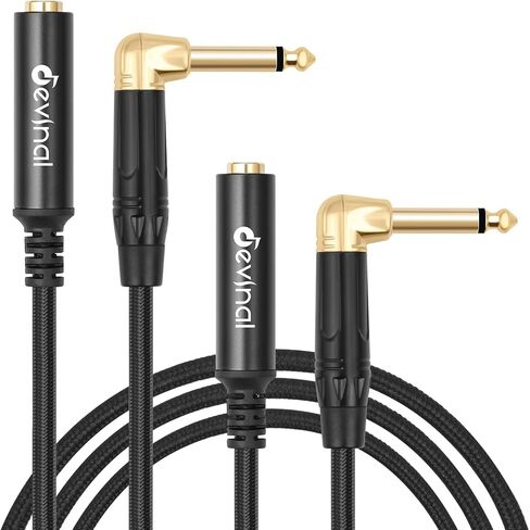 Devinal Right Angle 1/4 Inch TS Male to 1/4 Inch TS Female Cable, 6.35mm Mono Connector Patch Extension Adapter Best for V Shape Guitar 1 FT 2 pcs in Saudi Arabia