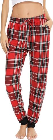 Vlazom Women Plaid Pajama Pants Comfy Lounge Pants Sleep Pj Bottoms Jogger Trousers with Pockets Drawstring in Kuwait