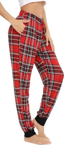 Vlazom Women Plaid Pajama Pants Comfy Lounge Pants Sleep Pj Bottoms Jogger Trousers with Pockets Drawstring in Kuwait