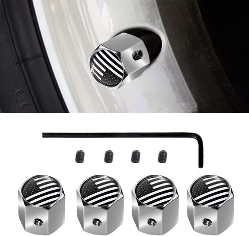 5 Pack Tire Valve Stem Caps,American Flag Tire Valve Cap Cover with Plastic Liner,Tire Caps Corrosion Resistant Leak-Proof Anti-Rust Screw-On,Universal Fit for Cars, Bicycles,Trucks (4 Silver) in Saudi Arabia