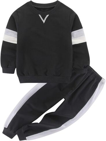 BOMDEALS Toddler Boys Clothes Colorblock Long Sleeve Casual Sweatshirt Contrast Sideseam Sweatpants Outfits 2Pcs Tracksuits in Kuwait
