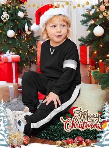 BOMDEALS Toddler Boys Clothes Colorblock Long Sleeve Casual Sweatshirt Contrast Sideseam Sweatpants Outfits 2Pcs Tracksuits in Kuwait