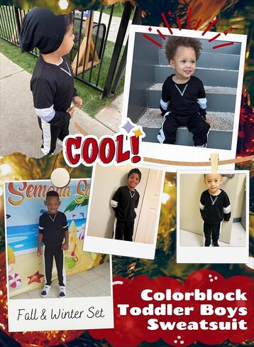 BOMDEALS Toddler Boys Clothes Colorblock Long Sleeve Casual Sweatshirt Contrast Sideseam Sweatpants Outfits 2Pcs Tracksuits in Kuwait
