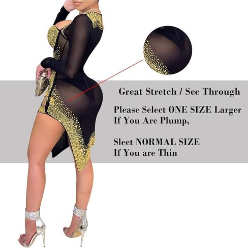 CUTUBLY Women Long Sleeve Birthday Dresses Rhinestone Cut Out Bodycon Mini Club Sexy Dress Party Club Night Dress in Kuwait