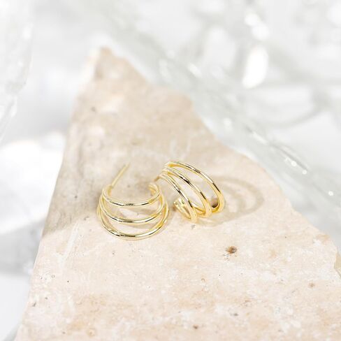 PAVOI 14K Gold Plated Sterling Silver Post Split Huggie Earrings | Rose/White/Yellow Gold Earrings for Women in Kuwait