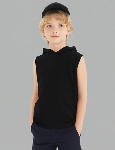 Spring&Gege Boys Hooded Tank Top Solid Basic Sleeveless Pullover Hoodie Uniform Workout Comfy T-Shirt (5-14 Years) in Kuwait