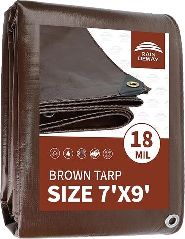 RAINDEWAY 4x20 Feet Super Heavy Duty Tarp 18 Mil, UV Resistant, Weatherproof, Multipurpose Waterproof Poly Tarp with Grommets and Reinforced Edges, Brown/Gray Tarp in Kuwait
