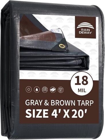RAINDEWAY 4x20 Feet Super Heavy Duty Tarp 18 Mil, UV Resistant, Weatherproof, Multipurpose Waterproof Poly Tarp with Grommets and Reinforced Edges, Brown/Gray Tarp in Kuwait