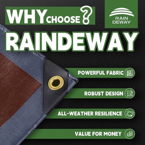 RAINDEWAY 4x20 Feet Super Heavy Duty Tarp 18 Mil, UV Resistant, Weatherproof, Multipurpose Waterproof Poly Tarp with Grommets and Reinforced Edges, Brown/Gray Tarp in Kuwait