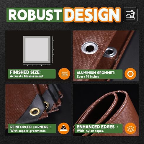 RAINDEWAY 4x20 Feet Super Heavy Duty Tarp 18 Mil, UV Resistant, Weatherproof, Multipurpose Waterproof Poly Tarp with Grommets and Reinforced Edges, Brown/Gray Tarp in Kuwait