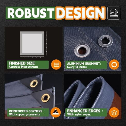 RAINDEWAY 4x20 Feet Super Heavy Duty Tarp 18 Mil, UV Resistant, Weatherproof, Multipurpose Waterproof Poly Tarp with Grommets and Reinforced Edges, Brown/Gray Tarp in Kuwait