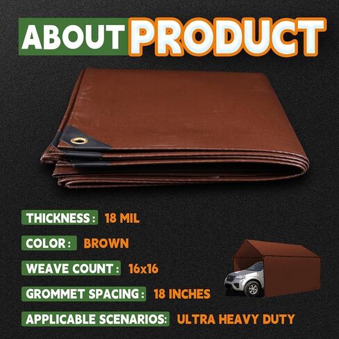 RAINDEWAY 4x20 Feet Super Heavy Duty Tarp 18 Mil, UV Resistant, Weatherproof, Multipurpose Waterproof Poly Tarp with Grommets and Reinforced Edges, Brown/Gray Tarp in Kuwait