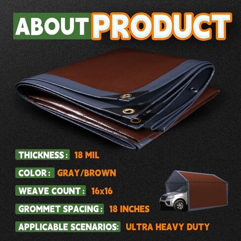 RAINDEWAY 4x20 Feet Super Heavy Duty Tarp 18 Mil, UV Resistant, Weatherproof, Multipurpose Waterproof Poly Tarp with Grommets and Reinforced Edges, Brown/Gray Tarp in Kuwait