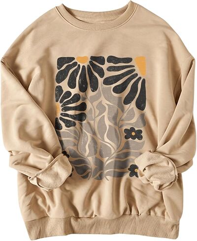 Women's Graphic Crew Neck Sweatshirt Long Sleeve Drop Shoulder Pullover Tops in Saudi Arabia