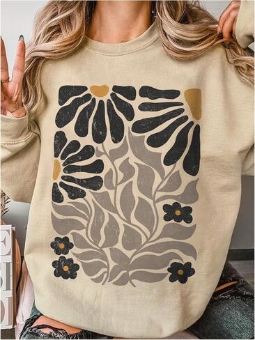 Women's Graphic Crew Neck Sweatshirt Long Sleeve Drop Shoulder Pullover Tops in Saudi Arabia