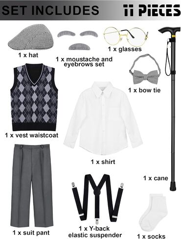 100 Days of School Costume for Boys Old Man Costume for Kids 100th Day of School Grandpa Dress up Outfit Accessories in Saudi Arabia