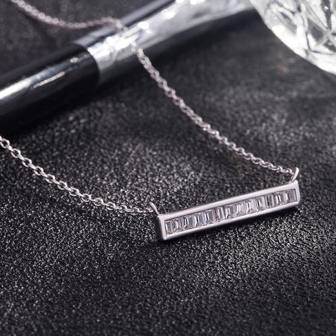 Dainty 925 Sterling Silver Cubic Zirconia Pendant Necklace Women Horizontal bar Letter Number Plant Flower Choker 18" Fine Jewelry Gifts for Wife Her in Saudi Arabia