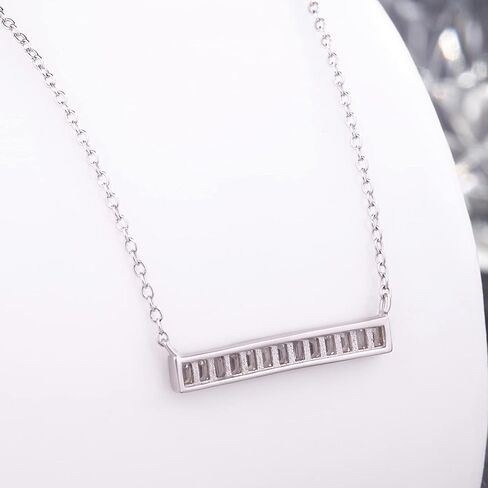 Dainty 925 Sterling Silver Cubic Zirconia Pendant Necklace Women Horizontal bar Letter Number Plant Flower Choker 18" Fine Jewelry Gifts for Wife Her in Saudi Arabia