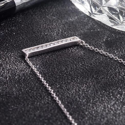 Dainty 925 Sterling Silver Cubic Zirconia Pendant Necklace Women Horizontal bar Letter Number Plant Flower Choker 18" Fine Jewelry Gifts for Wife Her in Saudi Arabia