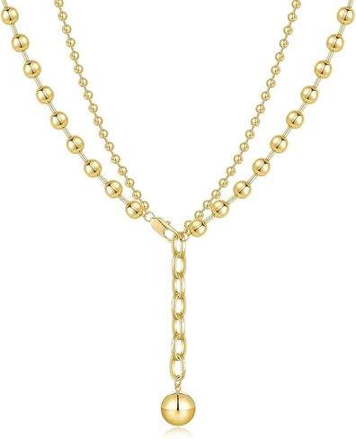 قلادة مطرزة بطبقات من الذهب من KissYan، قلادة على شكل قطرة مطلية بالذهب عيار 14 قيراط للنساء، هدايا مجوهرات عصرية عصرية مصقولة للغاية وقابلة للتكديس in Kuwait