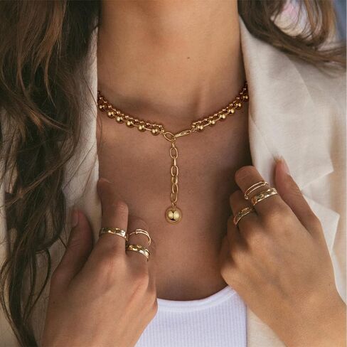 قلادة مطرزة بطبقات من الذهب من KissYan، قلادة على شكل قطرة مطلية بالذهب عيار 14 قيراط للنساء، هدايا مجوهرات عصرية عصرية مصقولة للغاية وقابلة للتكديس in Kuwait