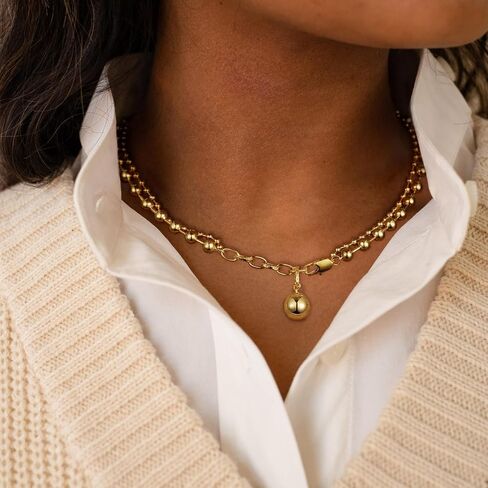 قلادة مطرزة بطبقات من الذهب من KissYan، قلادة على شكل قطرة مطلية بالذهب عيار 14 قيراط للنساء، هدايا مجوهرات عصرية عصرية مصقولة للغاية وقابلة للتكديس in Kuwait