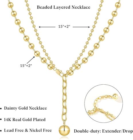 قلادة مطرزة بطبقات من الذهب من KissYan، قلادة على شكل قطرة مطلية بالذهب عيار 14 قيراط للنساء، هدايا مجوهرات عصرية عصرية مصقولة للغاية وقابلة للتكديس in Kuwait