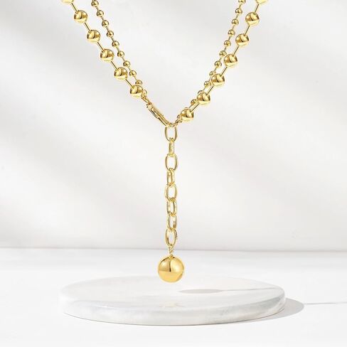 قلادة مطرزة بطبقات من الذهب من KissYan، قلادة على شكل قطرة مطلية بالذهب عيار 14 قيراط للنساء، هدايا مجوهرات عصرية عصرية مصقولة للغاية وقابلة للتكديس in Kuwait