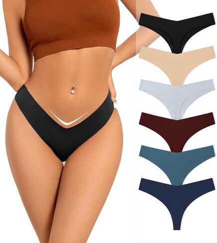 Seamless Thongs for Women V-Shaped No Show Panties Soft Comfortable Breathable Workout Underwear Multiple Pack in Saudi Arabia