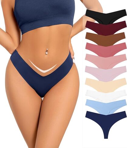 Seamless Thongs for Women V-Shaped No Show Panties Soft Comfortable Breathable Workout Underwear Multiple Pack in Saudi Arabia