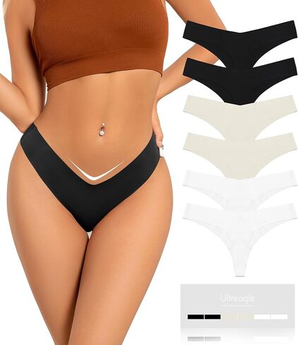 Seamless Thongs for Women V-Shaped No Show Panties Soft Comfortable Breathable Workout Underwear Multiple Pack in Kuwait