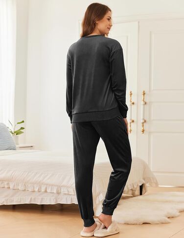 Ekouaer طقم بيجامات نسائي مخملي بأكمام طويلة Jogger Pjs ملابس نوم ناعمة 2 قطعة طقم صالة ملابس رياضية غير رسمية in Saudi Arabia
