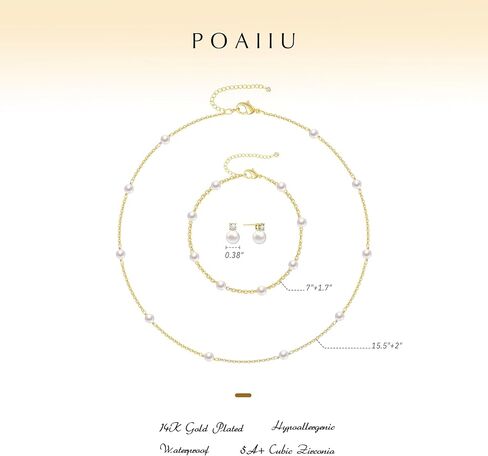 مجموعة مجوهرات ذهبية للنساء، قلادة من اللؤلؤ المطلي بالذهب عيار 14 قيراط ومجموعة أقراط من اللؤلؤ وأقراط من اللؤلؤ وأساور من اللؤلؤ وقلادة من اللؤلؤ ومجموعة مجوهرات الزفاف للهدايا in Kuwait