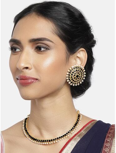 Aheli Bollywood Fashion Faux Stone Wedding Necklace Big Earrings Indian Fashion Jewelry Set Gift for Women in Kuwait