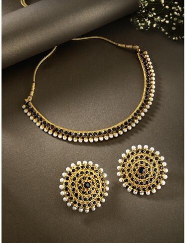 Aheli Bollywood Fashion Faux Stone Wedding Necklace Big Earrings Indian Fashion Jewelry Set Gift for Women in Kuwait