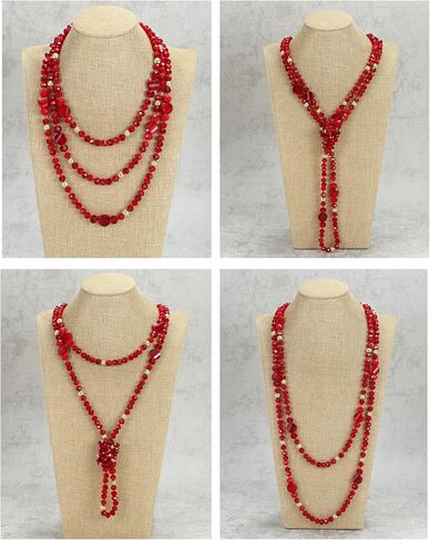 Trendy Infinity Wrap 60’’ Long Statement Necklace, Earrings and Bracelet Set - Hand Knotted Versatile Crystal and Shell Beads Strand Necklace and Chunky Beaded Stretch Bracelet Stack – Jewelry Set Gift for Women in Saudi Arabia