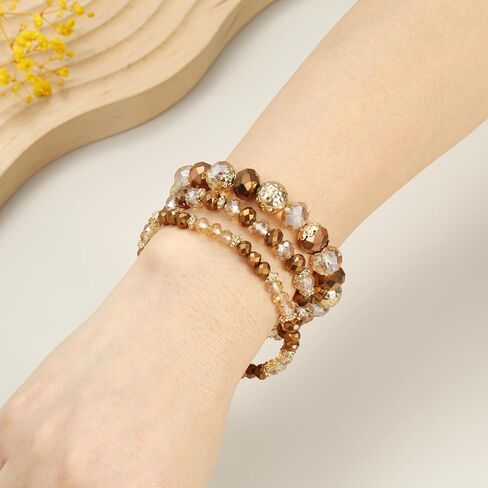 Trendy Infinity Wrap 60’’ Long Statement Necklace, Earrings and Bracelet Set - Hand Knotted Versatile Crystal and Shell Beads Strand Necklace and Chunky Beaded Stretch Bracelet Stack – Jewelry Set Gift for Women in Saudi Arabia